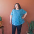 Megan is wearing the Moon size J Tunic in an Art Gallery cotton knit. 